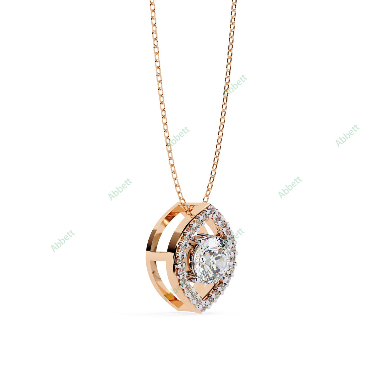 Round lab-grown diamond halo pendant necklace with 0.47ct centre stone - PE1263