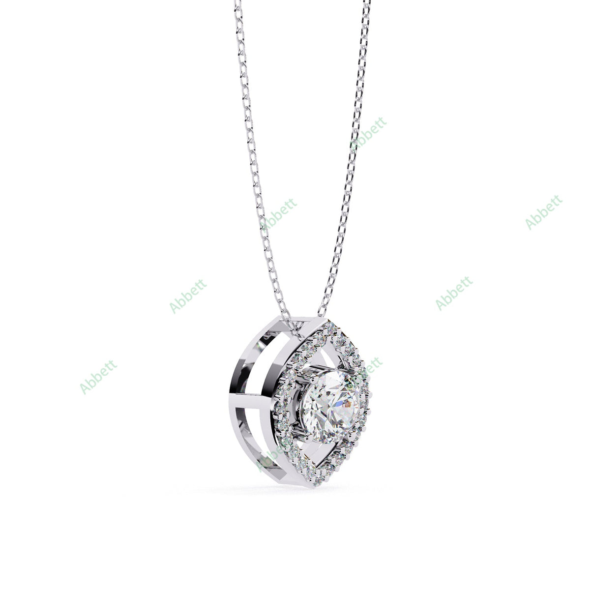 Round lab-grown diamond halo pendant necklace with 0.47ct centre stone - PE1263