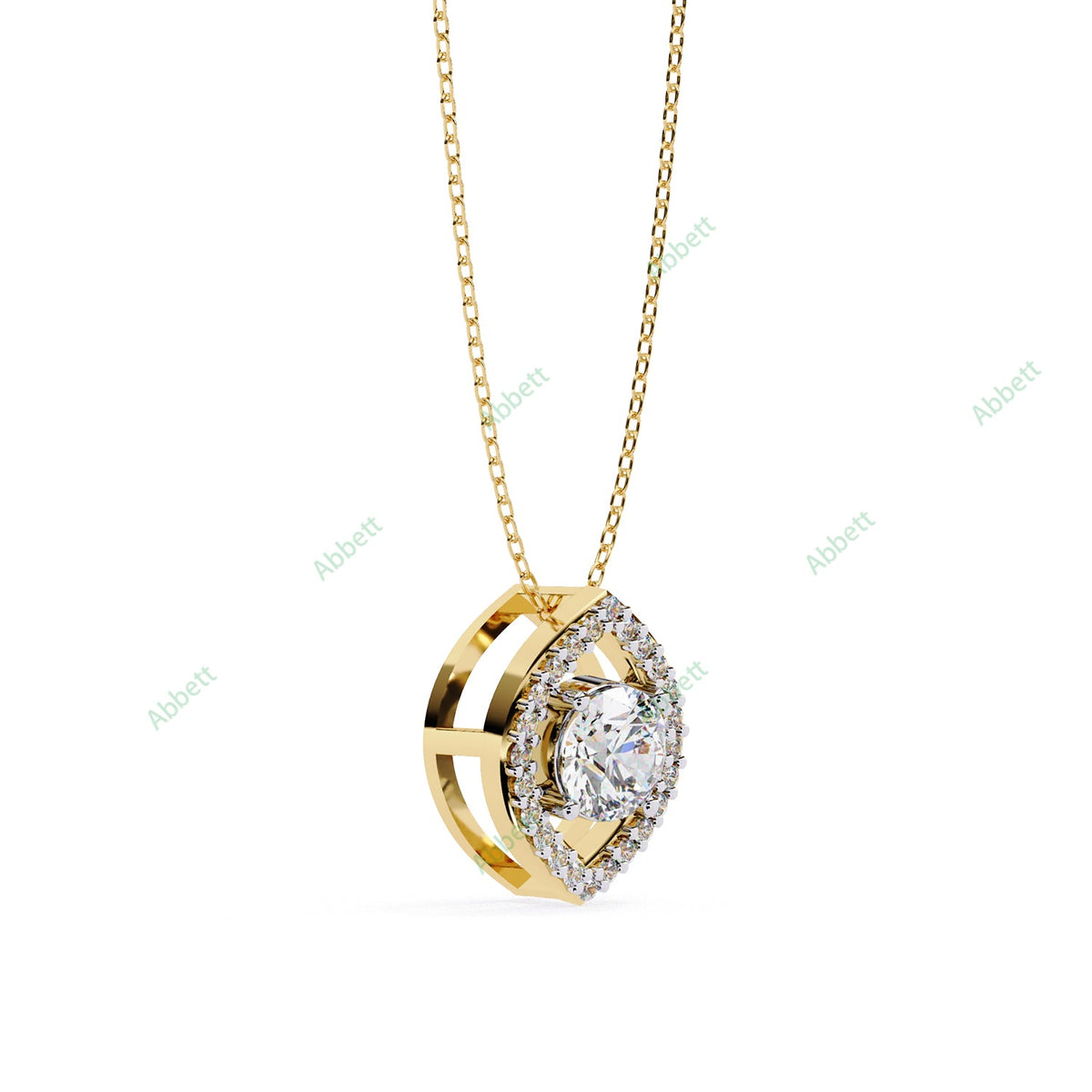 Round lab-grown diamond halo pendant necklace with 0.47ct centre stone - PE1263