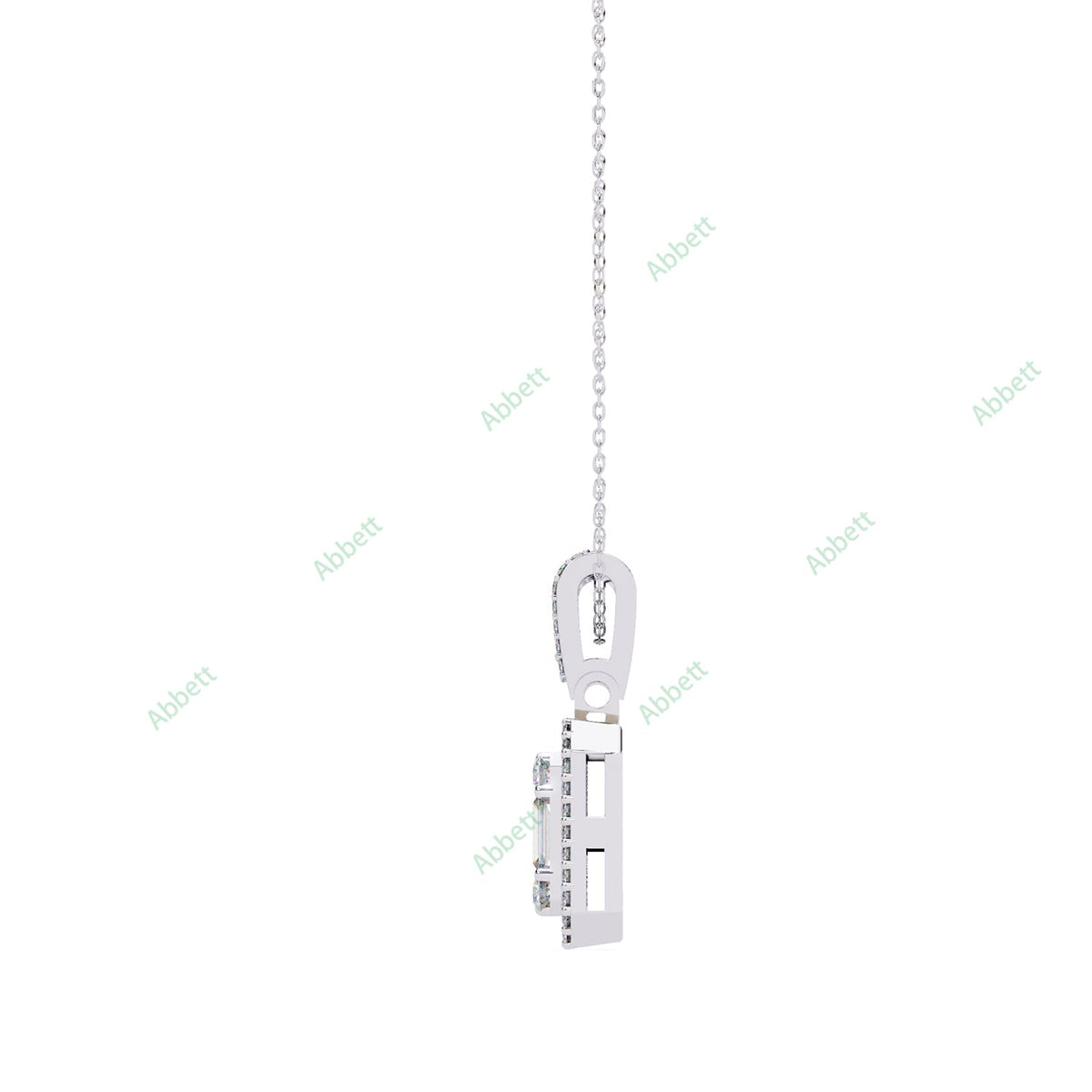 Round baguette lab-grown diamond halo pendant necklace - PE1267