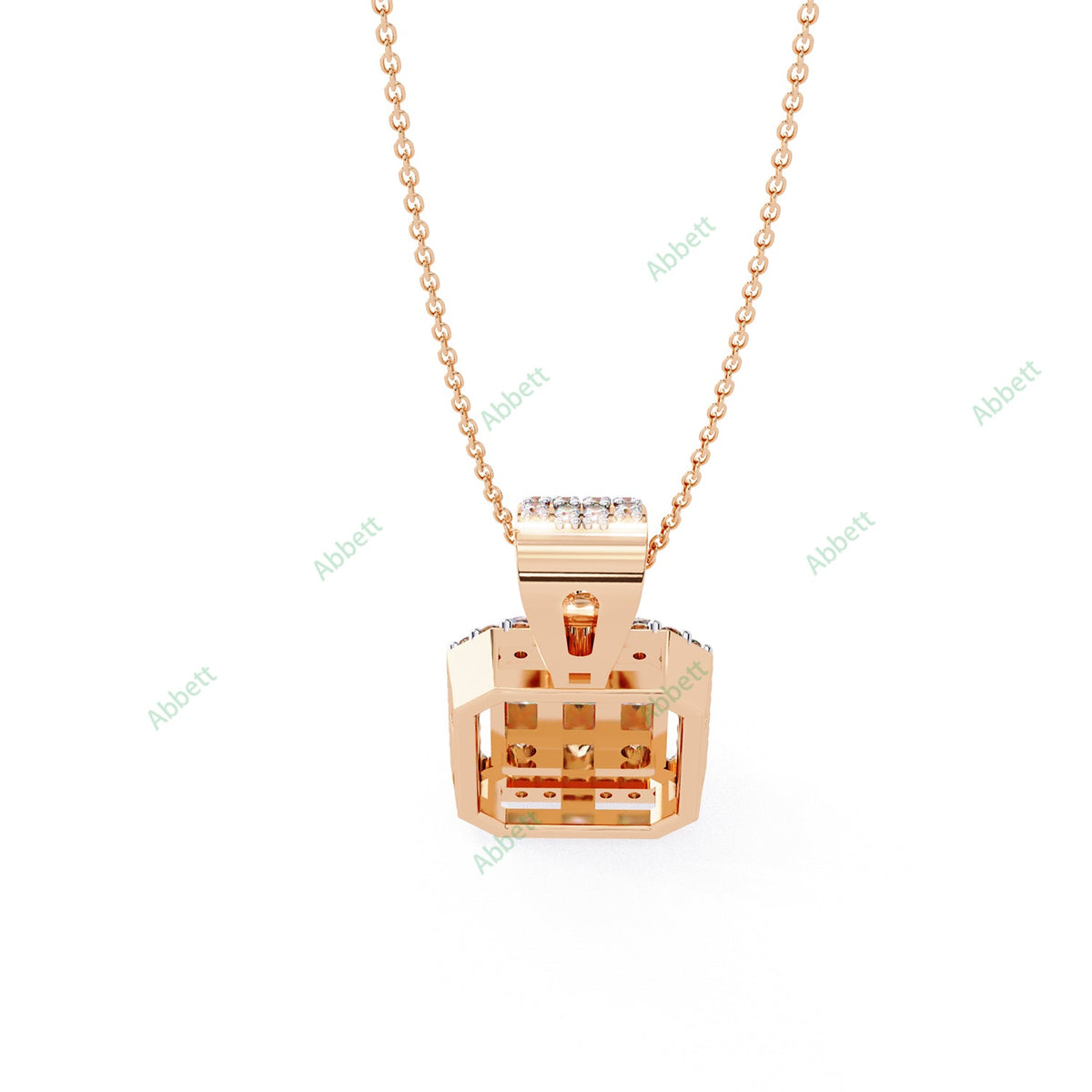 Round baguette lab-grown diamond halo pendant necklace - PE1267