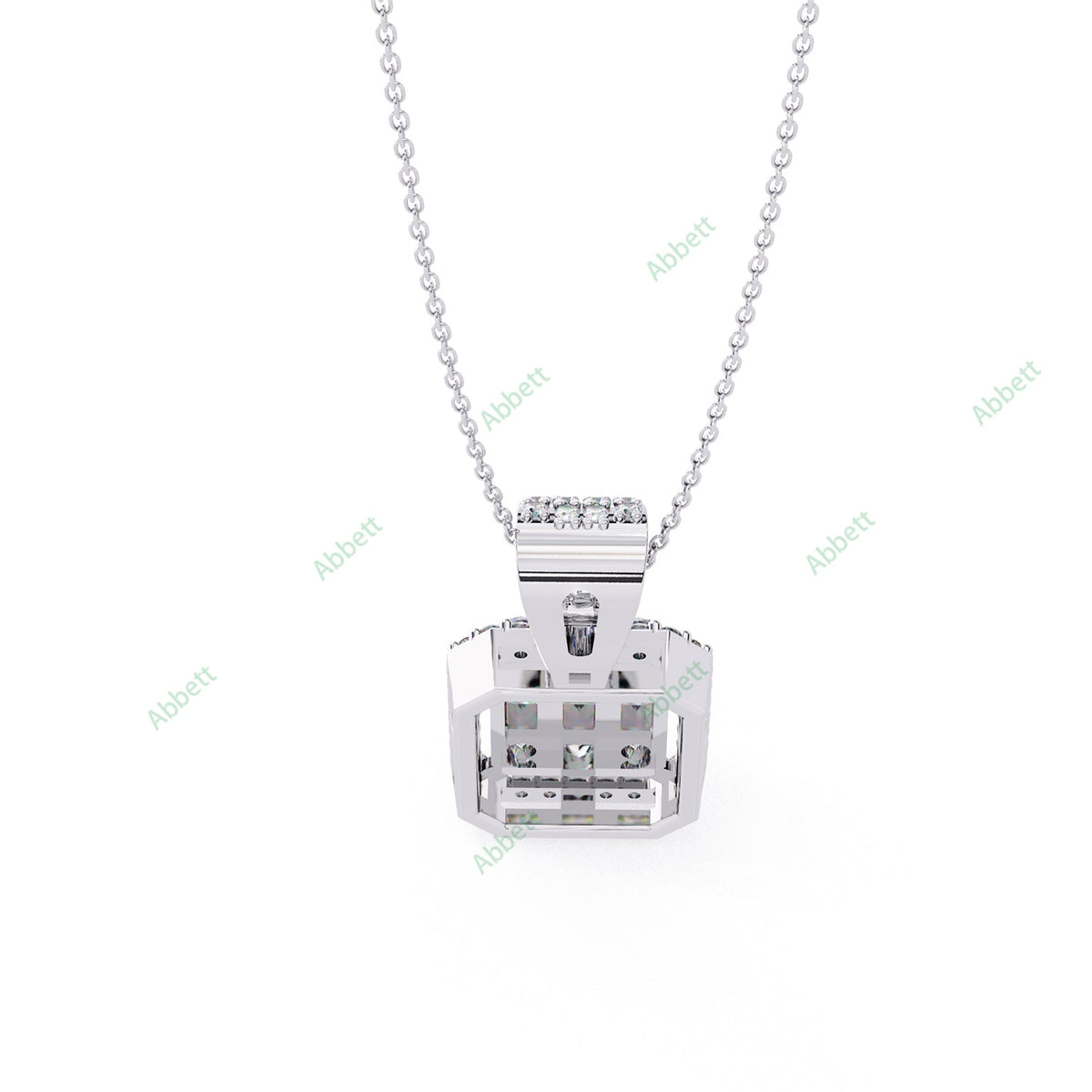 Round baguette lab-grown diamond halo pendant necklace - PE1267