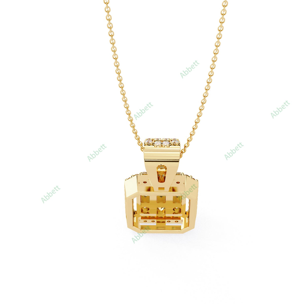 Round baguette lab-grown diamond halo pendant necklace - PE1267