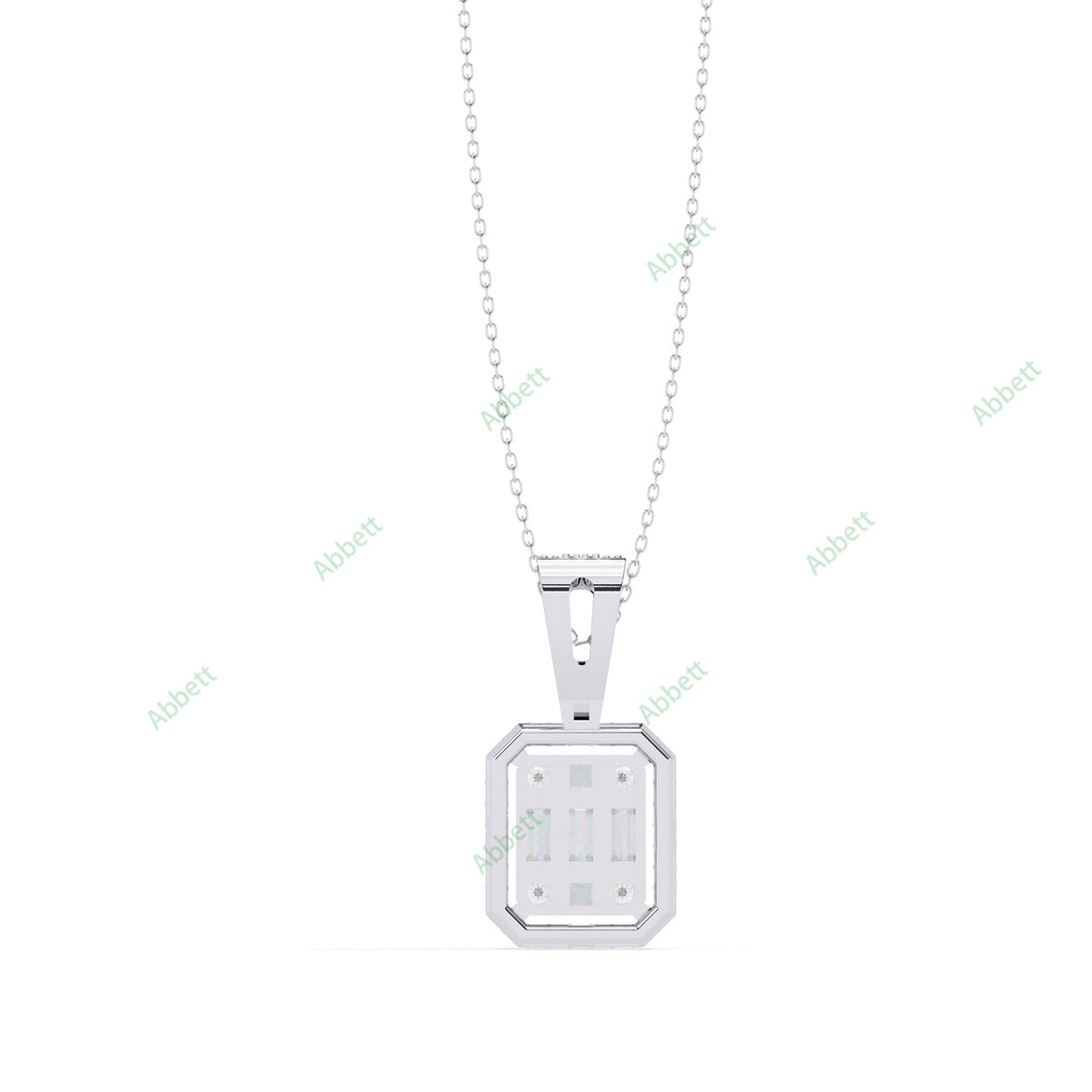 Round baguette lab-grown diamond halo pendant necklace - PE1267
