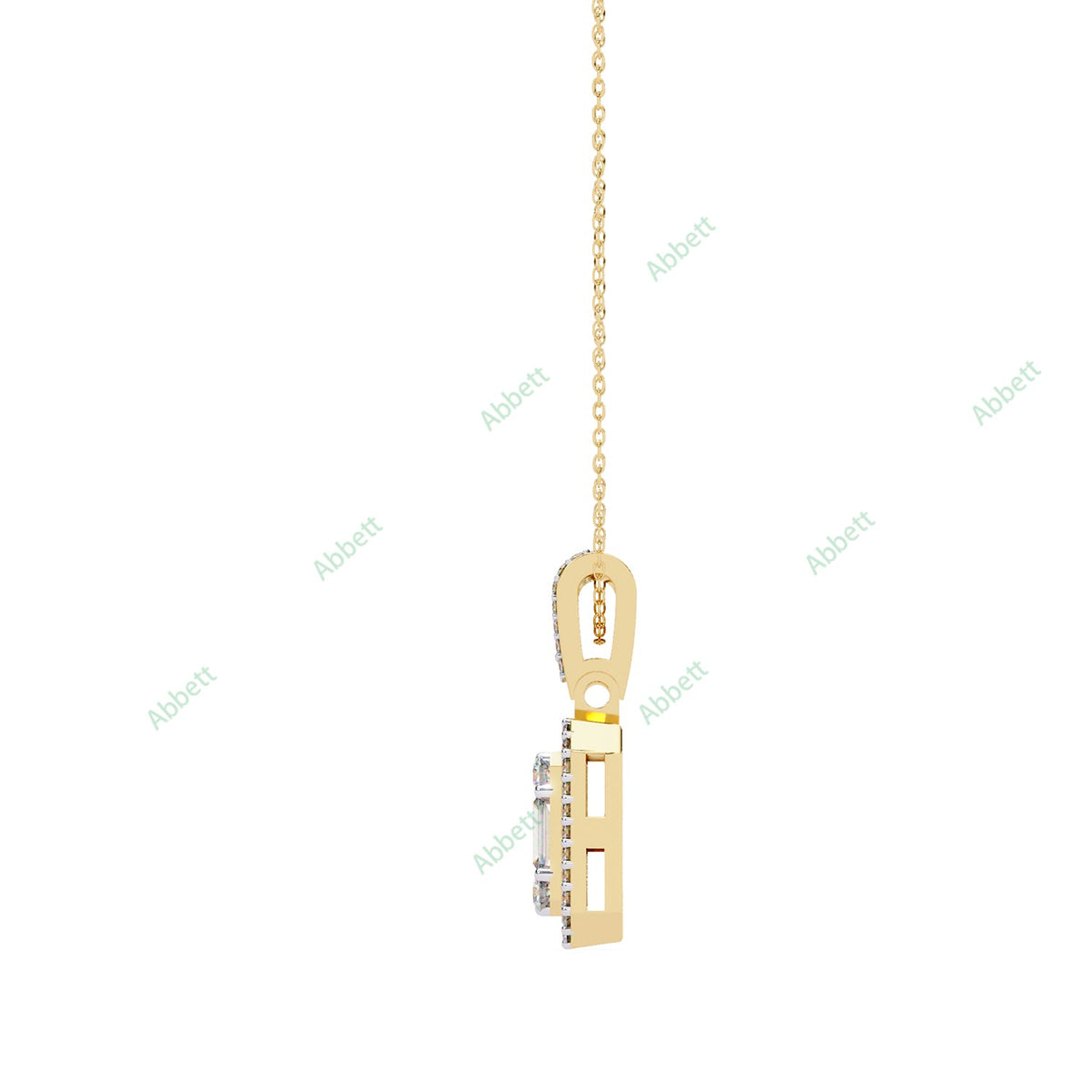 Round baguette lab-grown diamond halo pendant necklace - PE1267