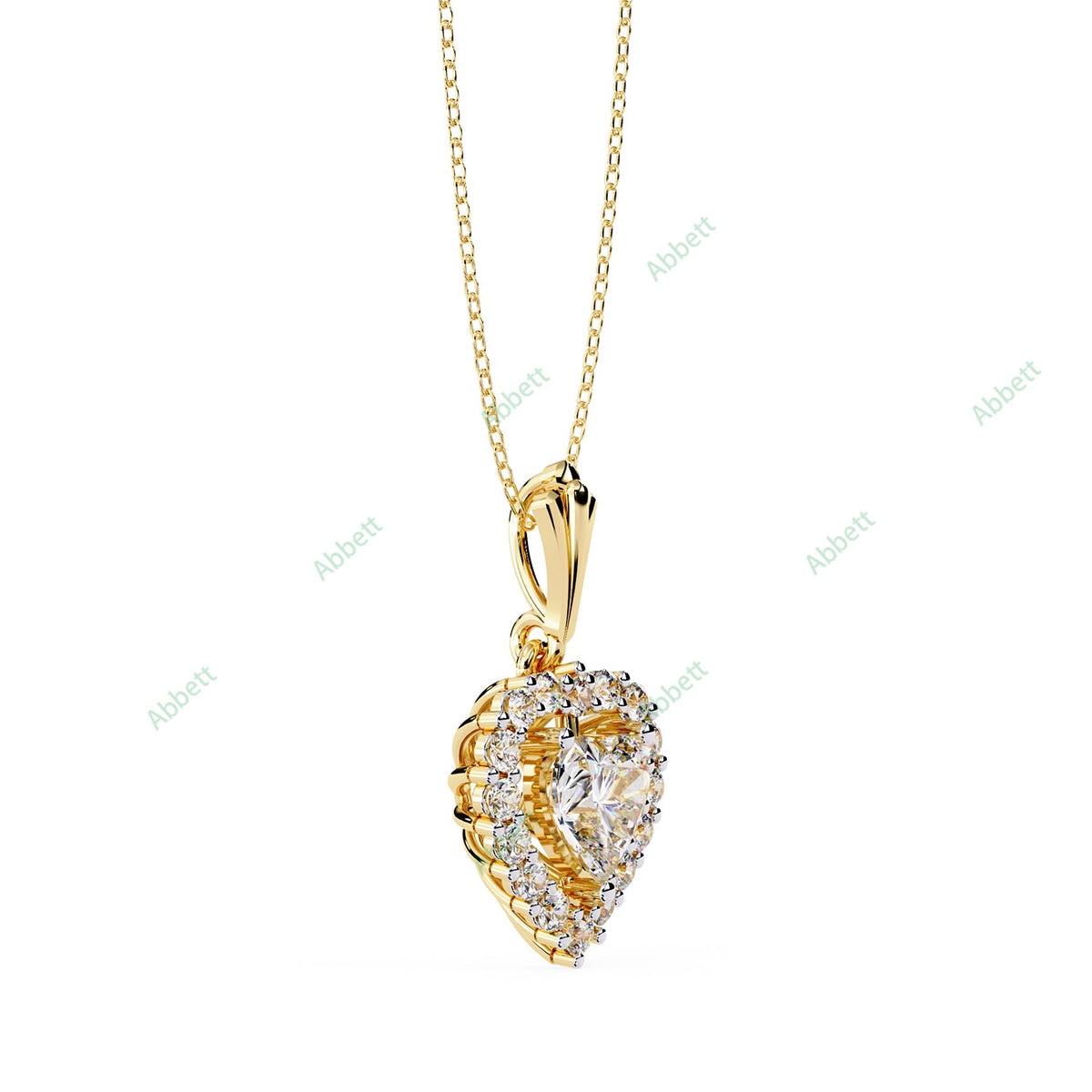 Heart lab-grown diamond halo pendant necklace in gold and platinum - PE1270