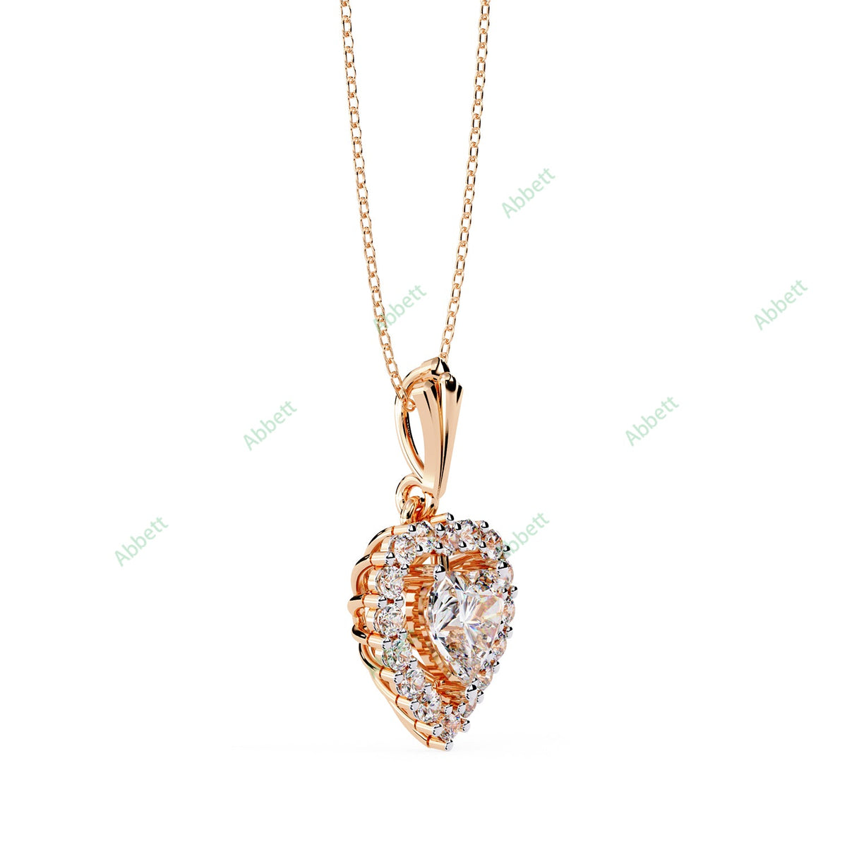 Heart lab-grown diamond halo pendant necklace in gold and platinum - PE1270