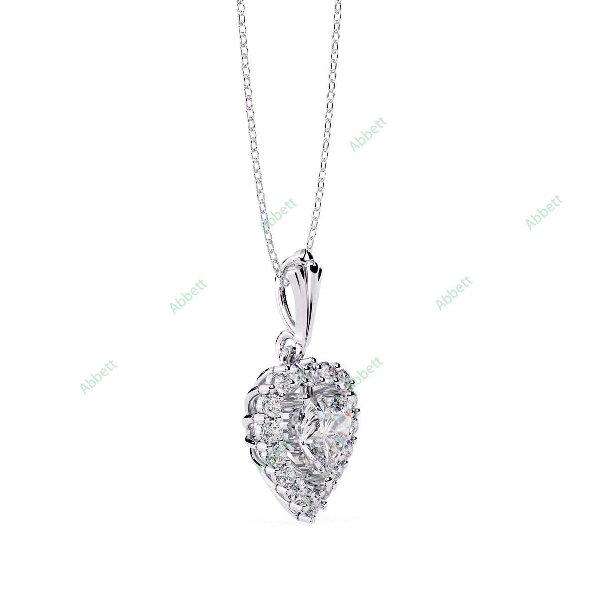 Heart lab-grown diamond halo pendant necklace in gold and platinum - PE1270