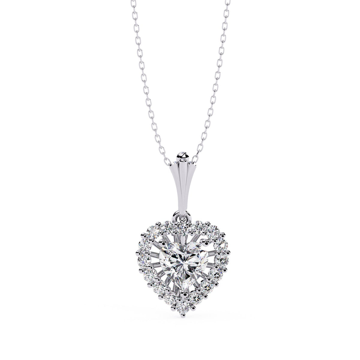 Heart lab-grown diamond halo pendant necklace in gold and platinum - PE1270
