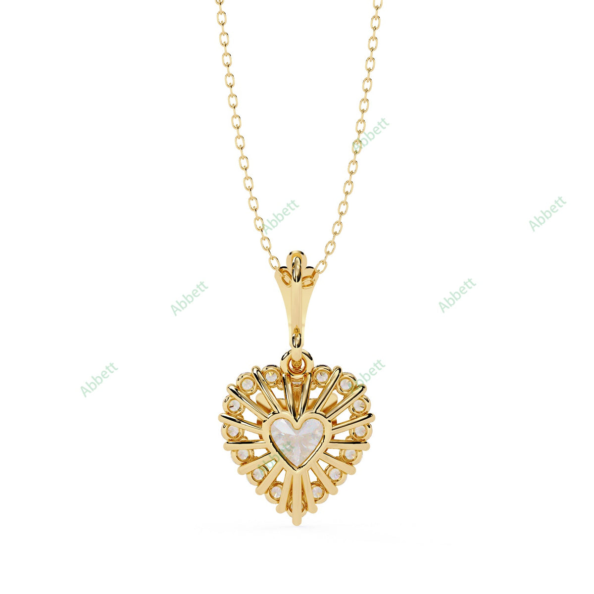 Heart lab-grown diamond halo pendant necklace in gold and platinum - PE1270