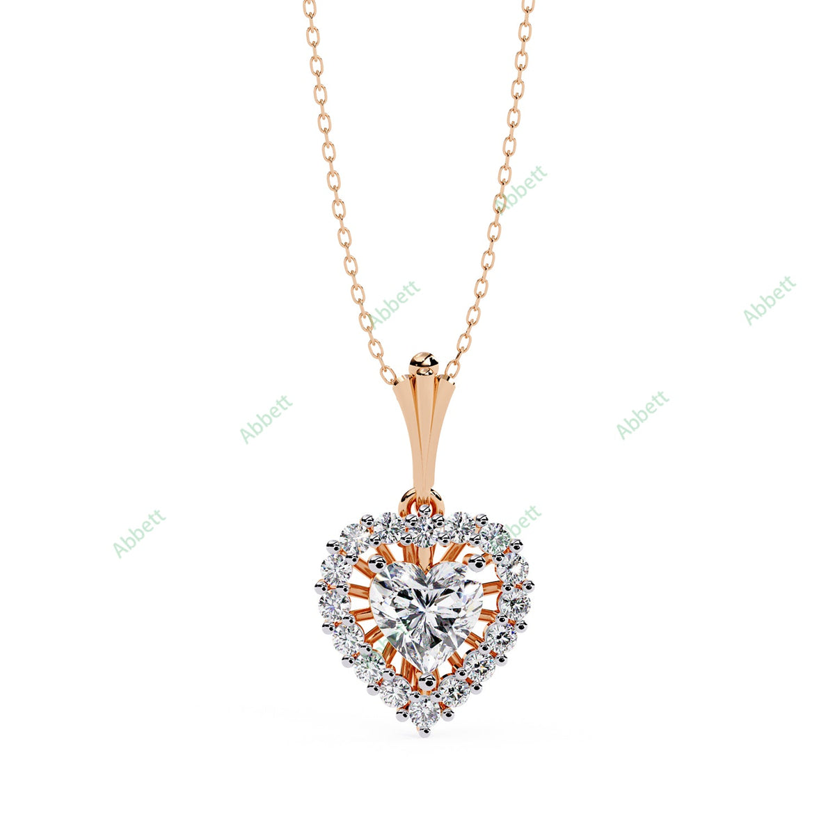 Heart lab-grown diamond halo pendant necklace in gold and platinum - PE1270