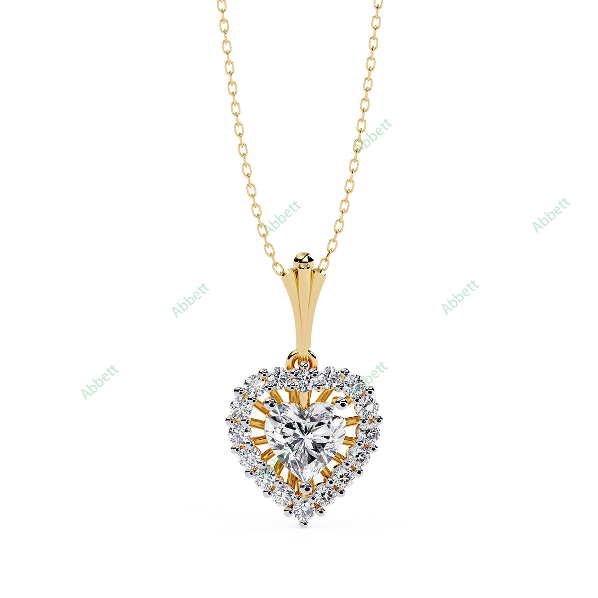 Heart lab-grown diamond halo pendant necklace in gold and platinum - PE1270