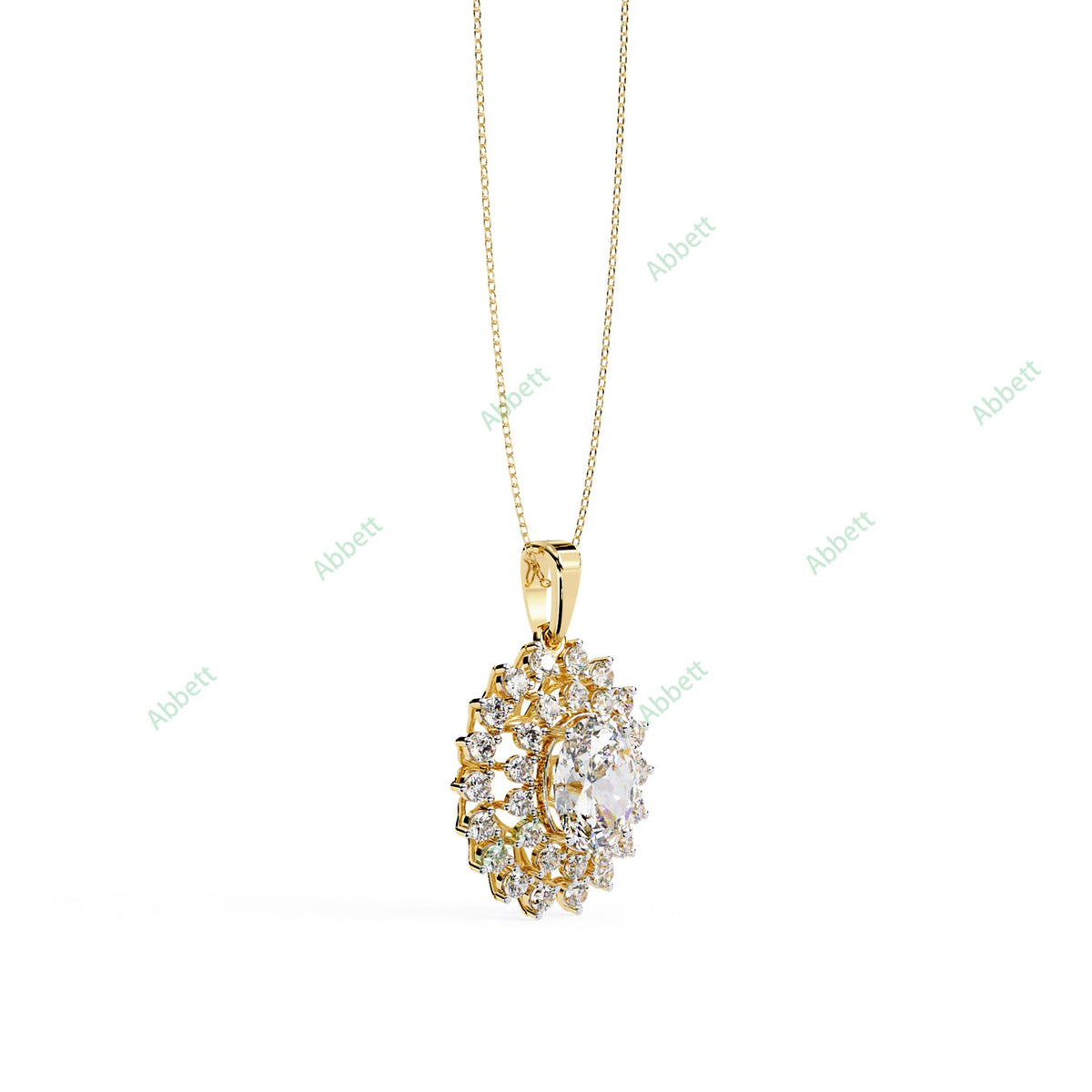Oval lab-grown diamond halo pendant necklace with 2.42ct centre stone - PE1271