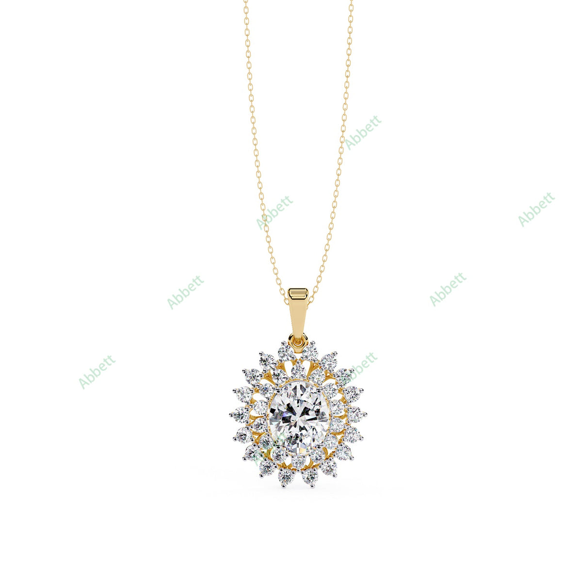 Oval lab-grown diamond halo pendant necklace with 2.42ct centre stone - PE1271