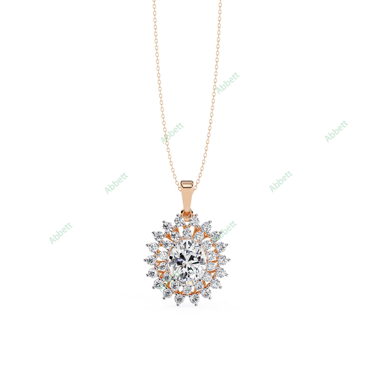 Oval lab-grown diamond halo pendant necklace with 2.42ct centre stone - PE1271