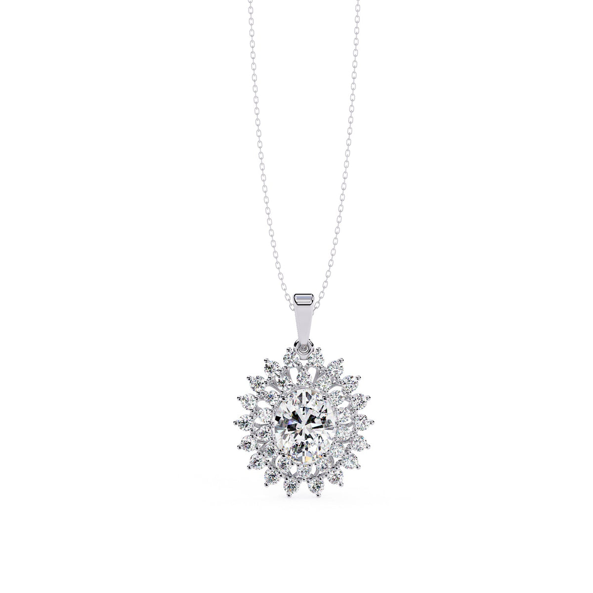 Oval lab-grown diamond halo pendant necklace with 2.42ct centre stone - PE1271