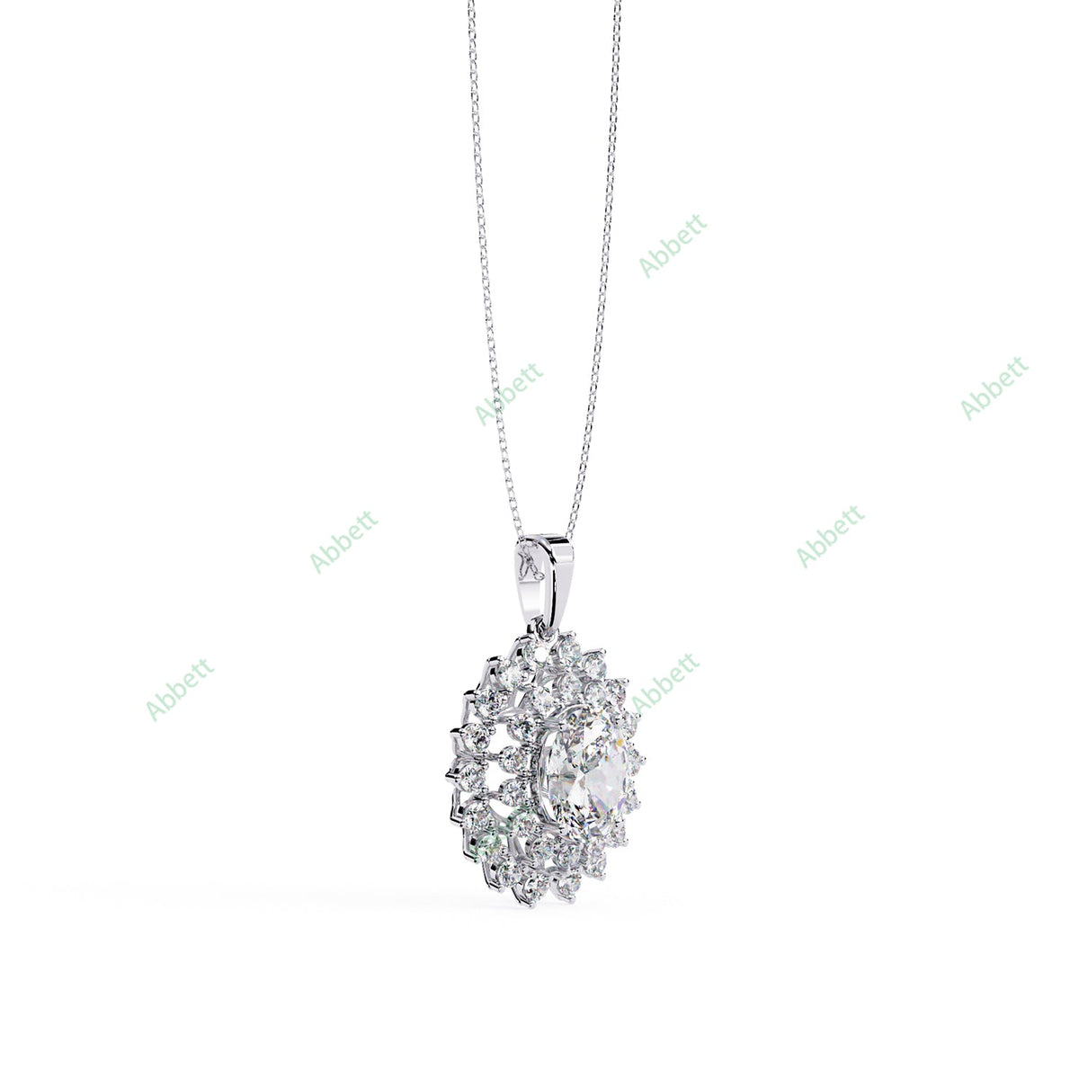 Oval lab-grown diamond halo pendant necklace with 2.42ct centre stone - PE1271