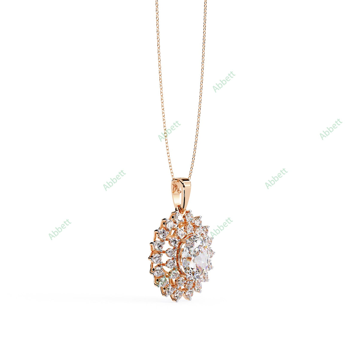 Oval lab-grown diamond halo pendant necklace with 2.42ct centre stone - PE1271