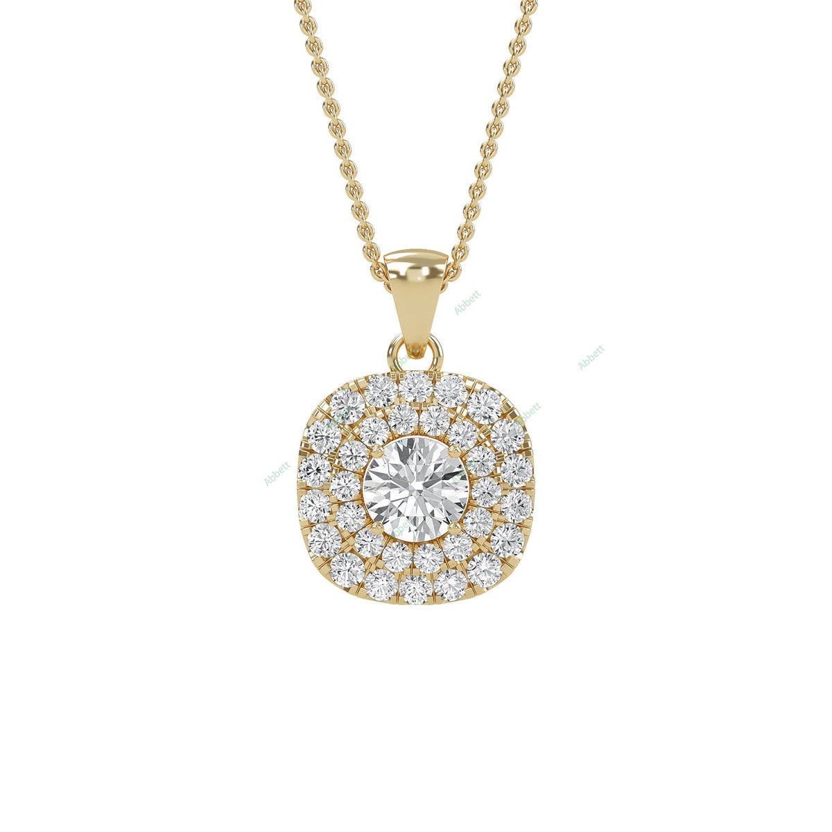 Double halo round lab-grown diamond pendant necklace - PEDO007