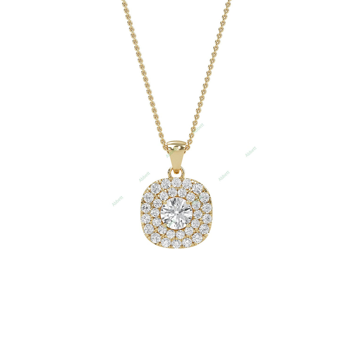 Double halo round lab-grown diamond pendant necklace - PEDO007