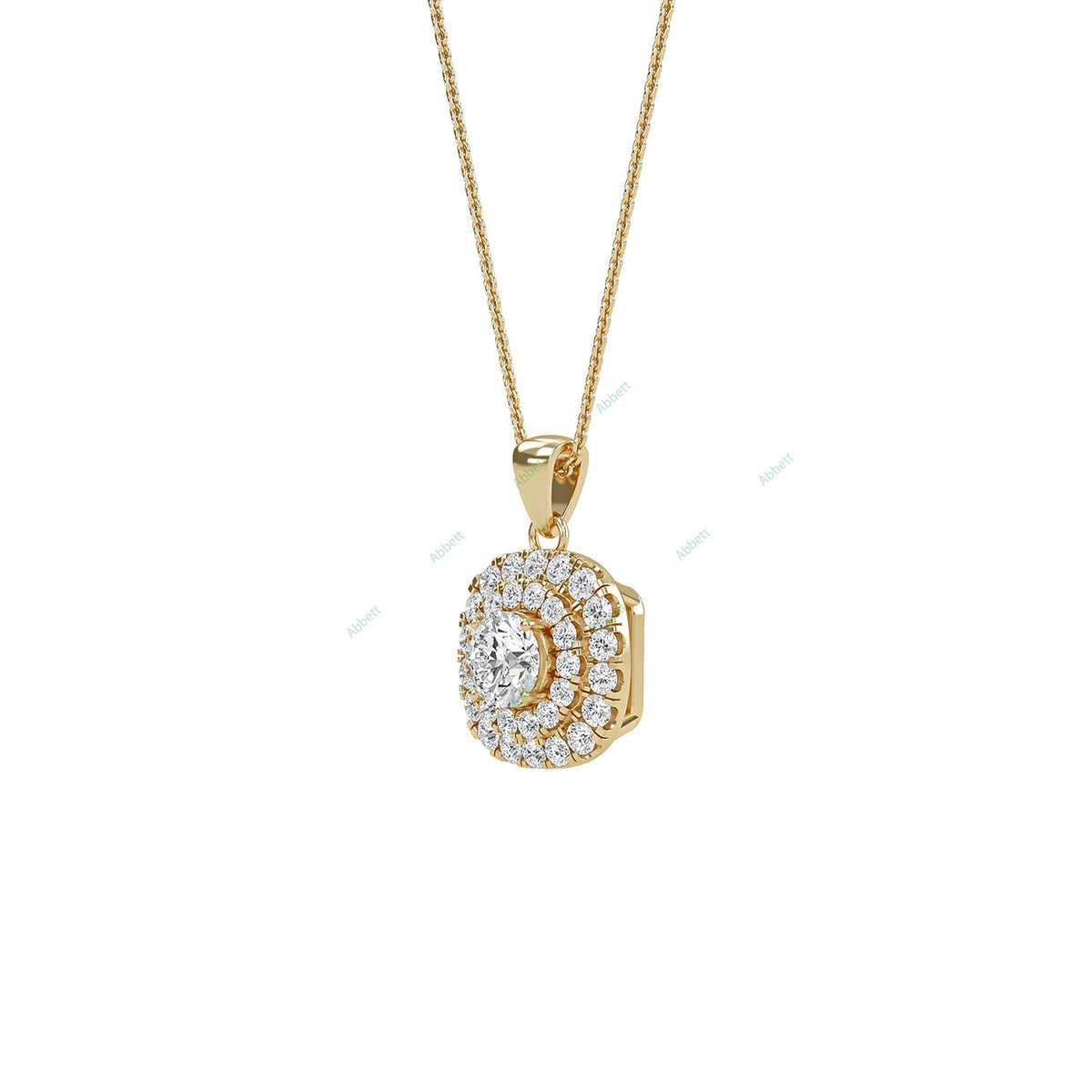 Double halo round lab-grown diamond pendant necklace - PEDO007