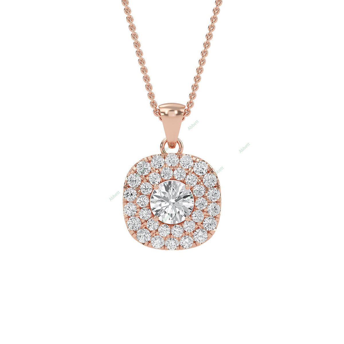 Double halo round lab-grown diamond pendant necklace - PEDO007