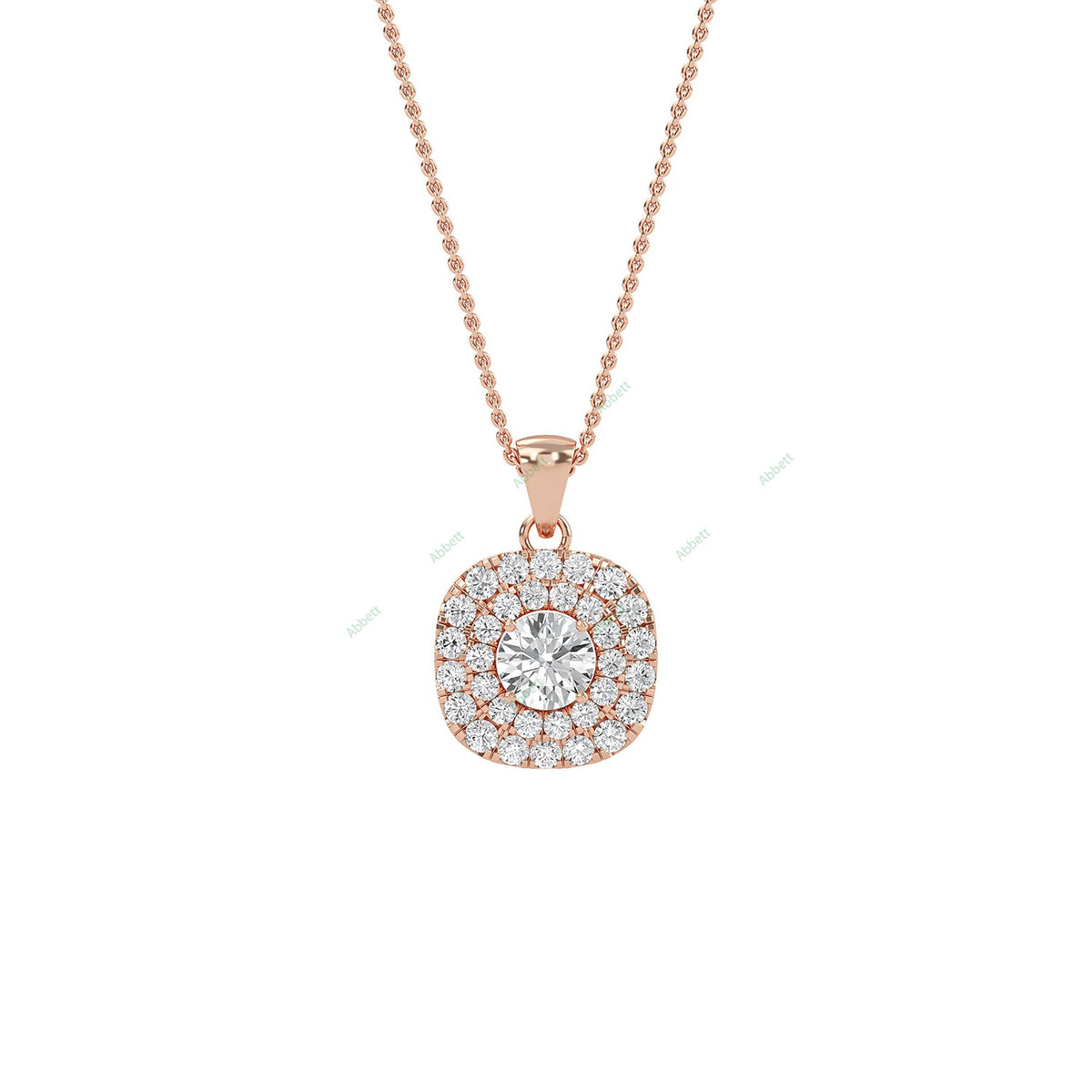 Double halo round lab-grown diamond pendant necklace - PEDO007