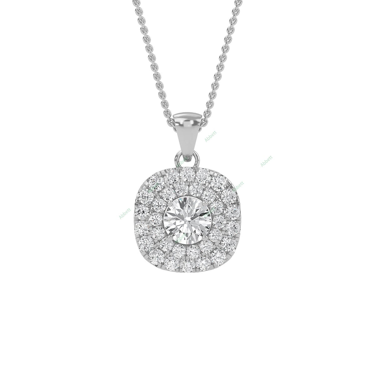 Double halo round lab-grown diamond pendant necklace - PEDO007