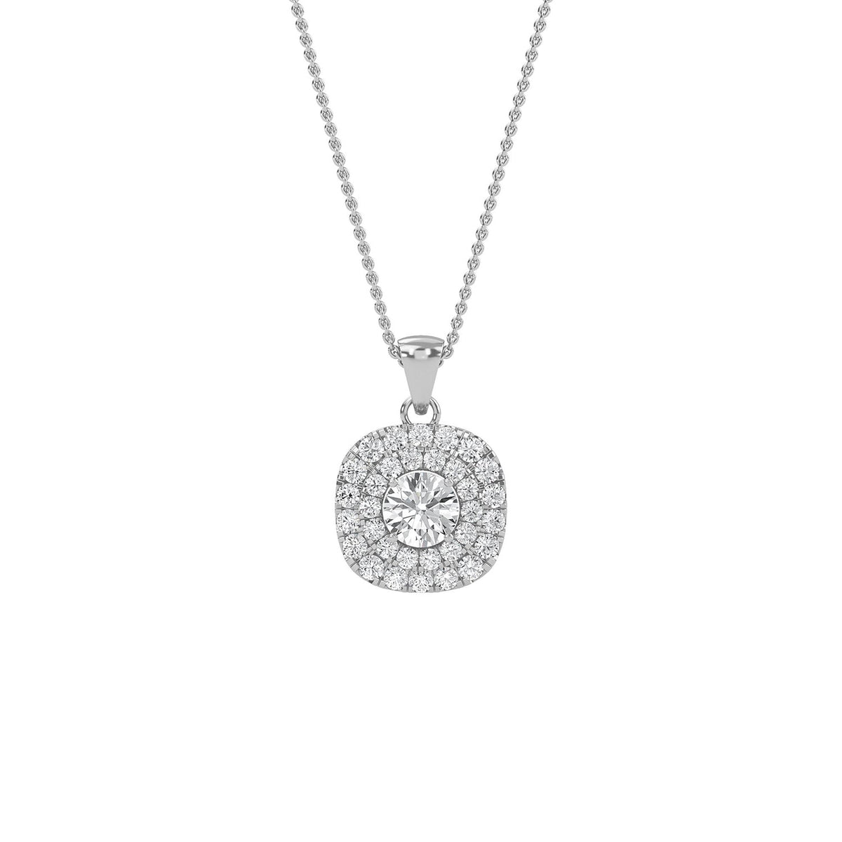 Double halo round lab-grown diamond pendant necklace - PEDO007