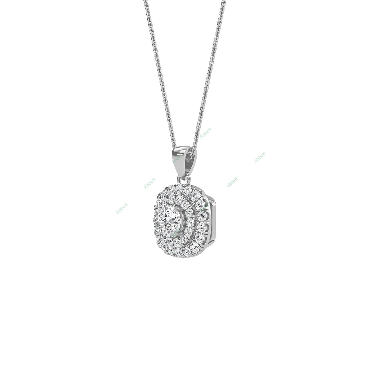 Double halo round lab-grown diamond pendant necklace - PEDO007