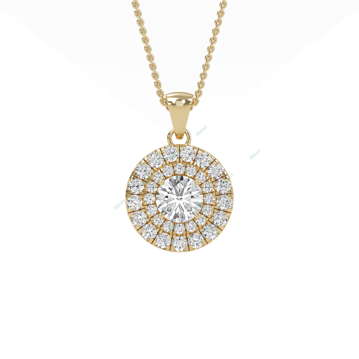Double halo round lab-grown diamond pendant necklace with 0.45ct centre stone - PEDO008