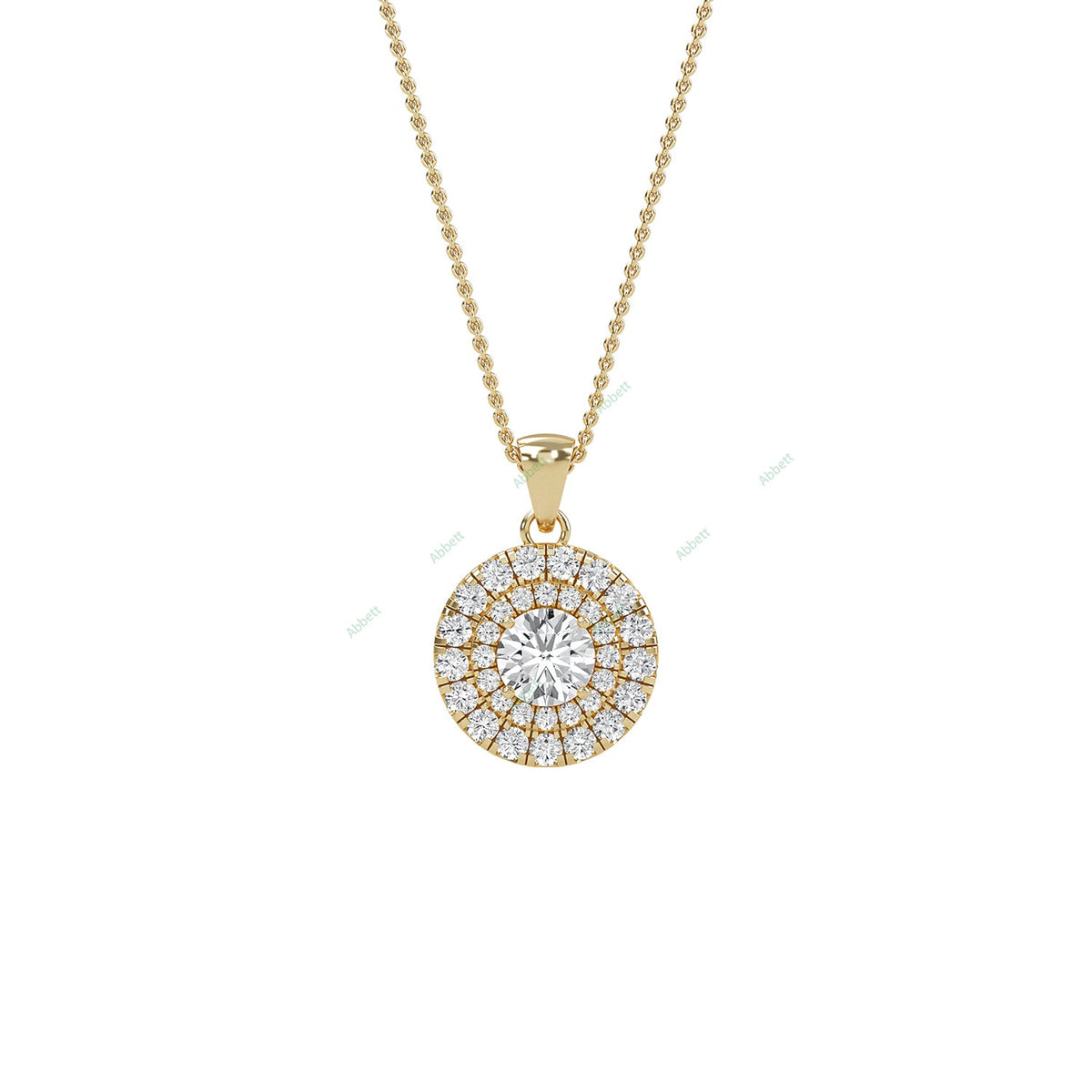 Double halo round lab-grown diamond pendant necklace with 0.45ct centre stone - PEDO008