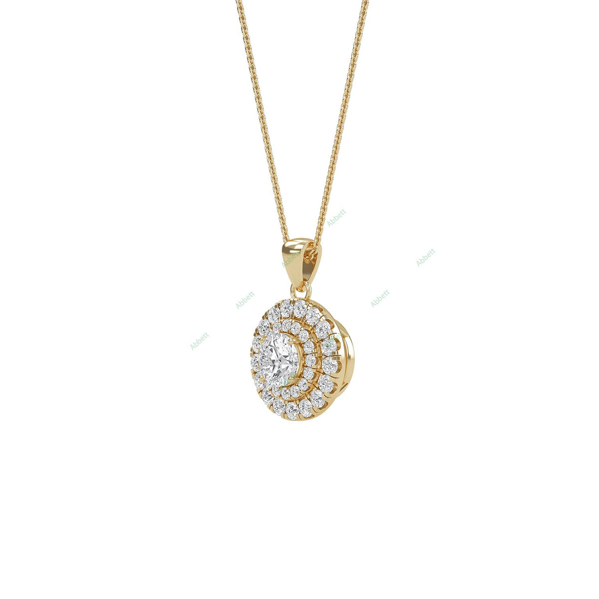 Double halo round lab-grown diamond pendant necklace with 0.45ct centre stone - PEDO008