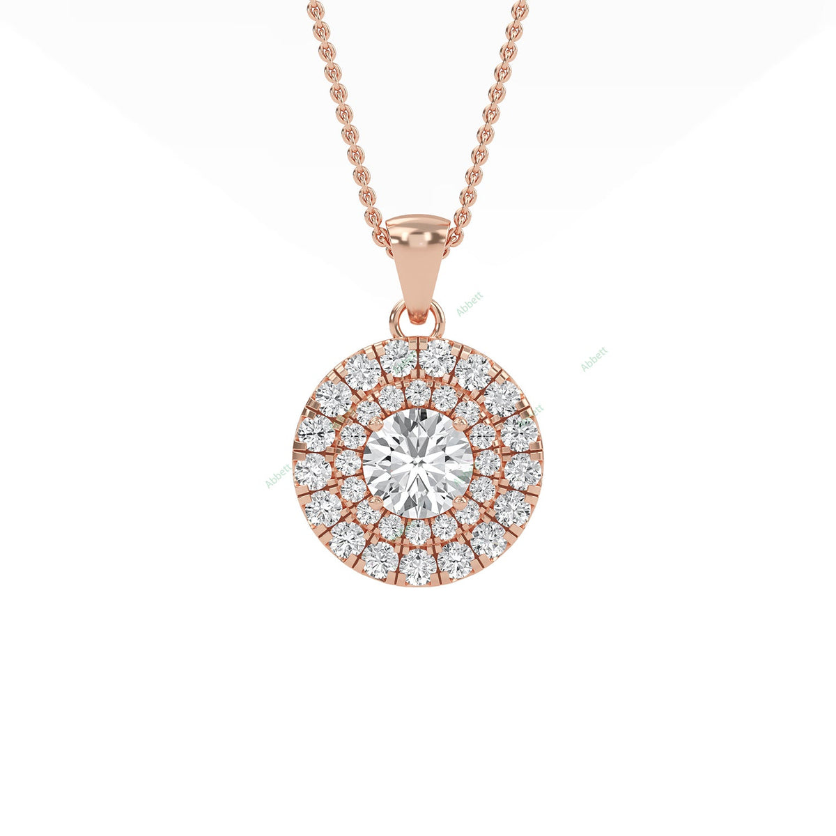Double halo round lab-grown diamond pendant necklace with 0.45ct centre stone - PEDO008