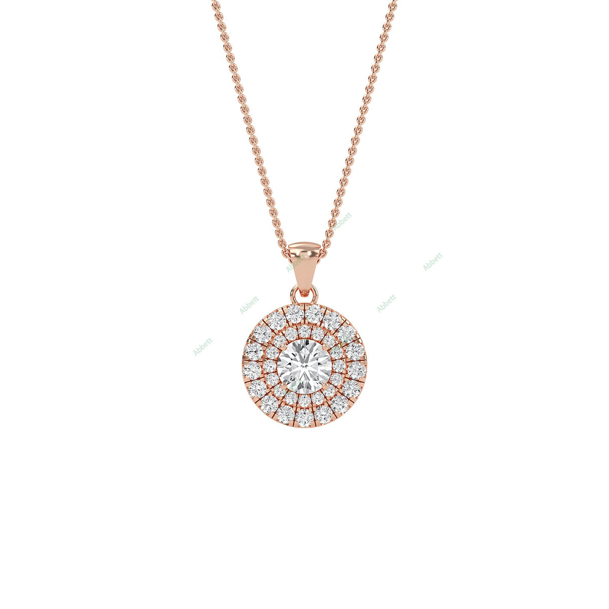 Double halo round lab-grown diamond pendant necklace with 0.45ct centre stone - PEDO008
