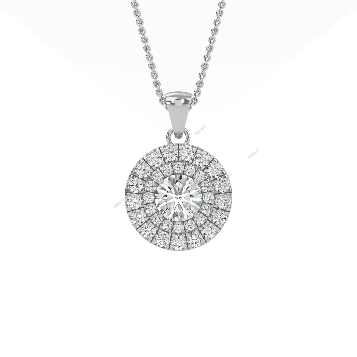 Double halo round lab-grown diamond pendant necklace with 0.45ct centre stone - PEDO008