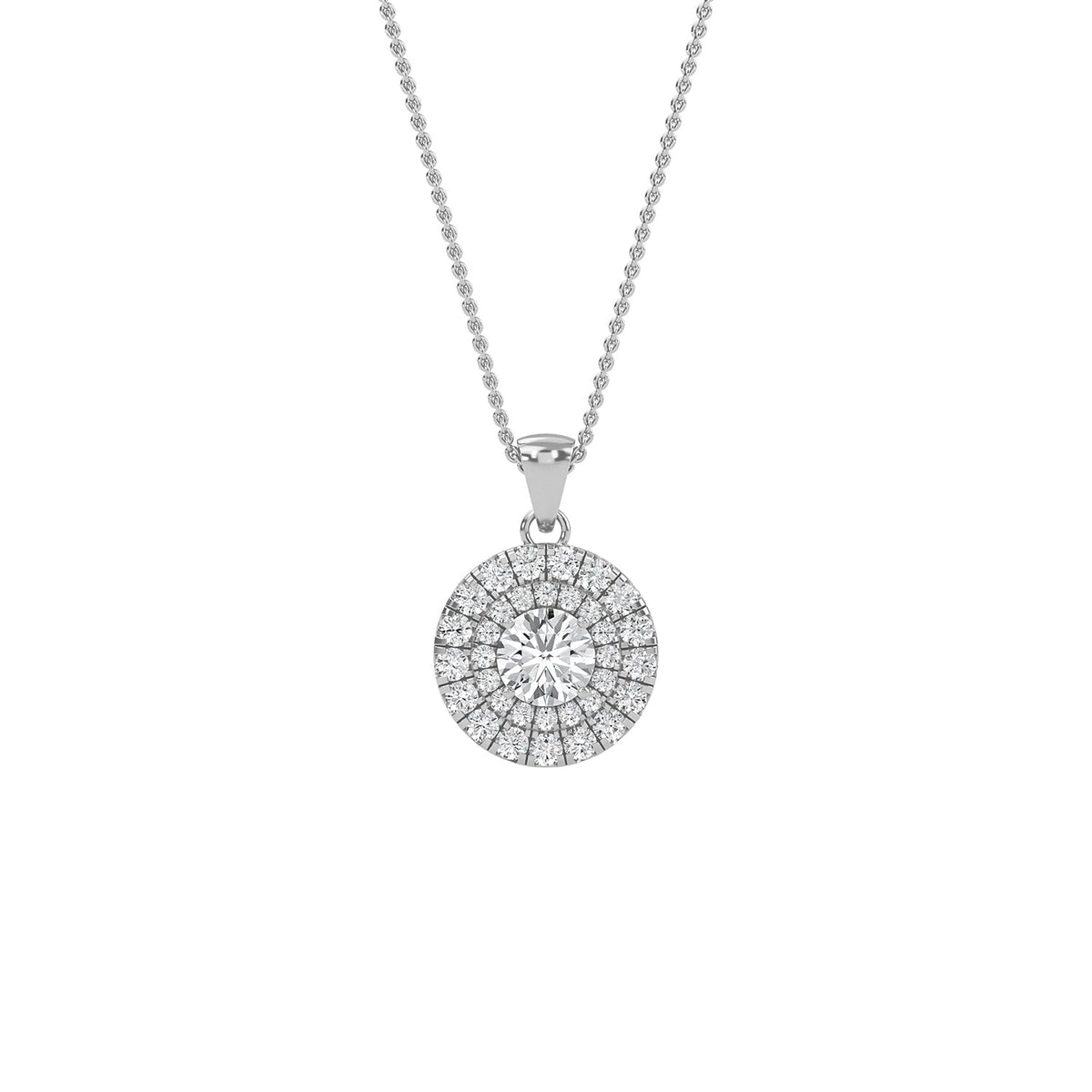 Double halo round lab-grown diamond pendant necklace with 0.45ct centre stone - PEDO008