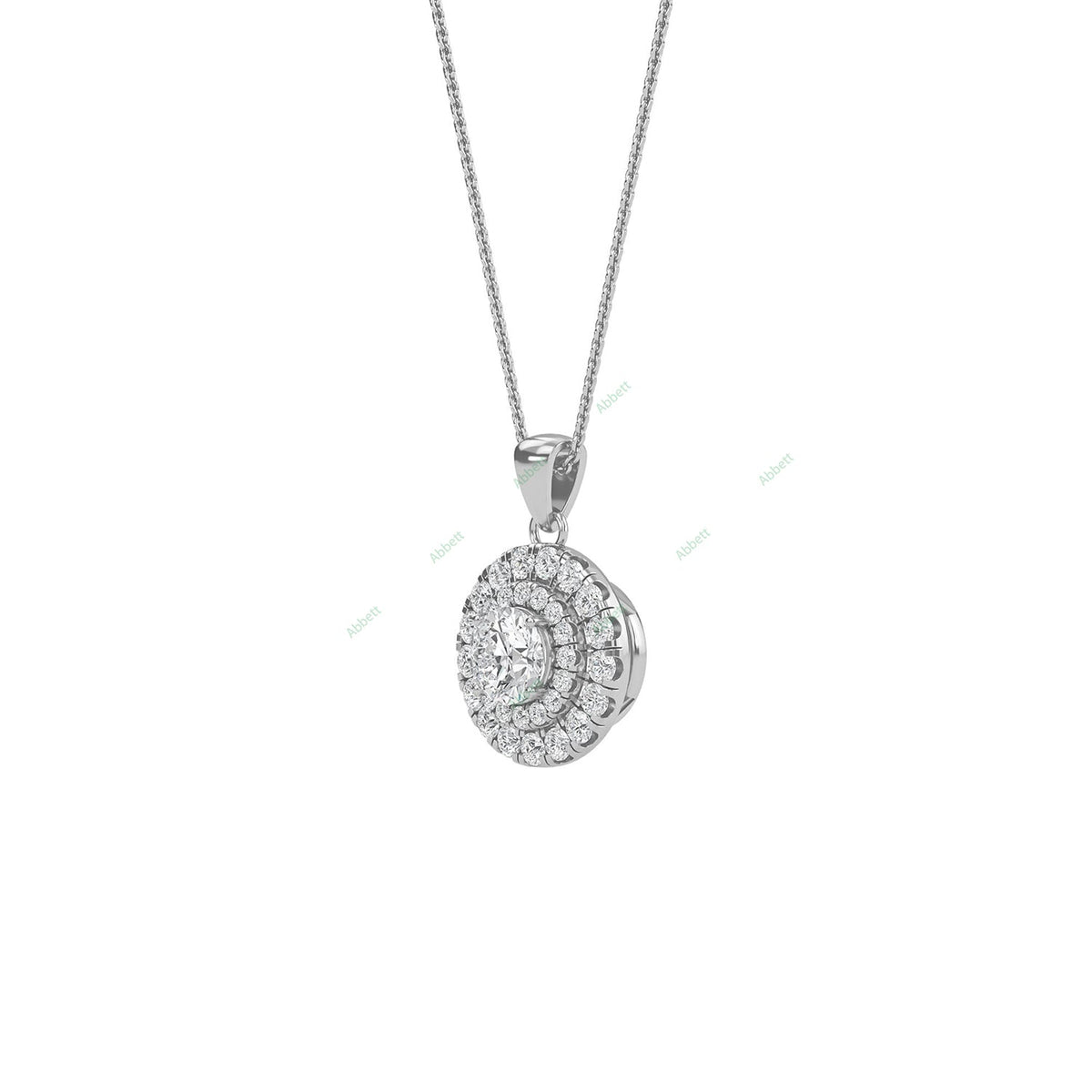 Double halo round lab-grown diamond pendant necklace with 0.45ct centre stone - PEDO008