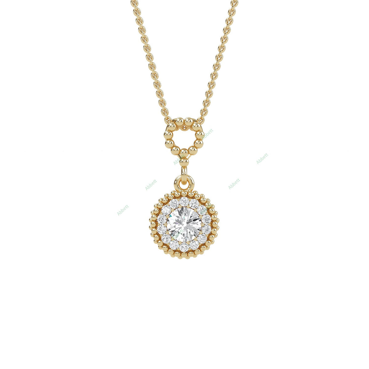 Round lab-grown diamond halo pendant necklace with 0.7ct centre stone - PEHA004