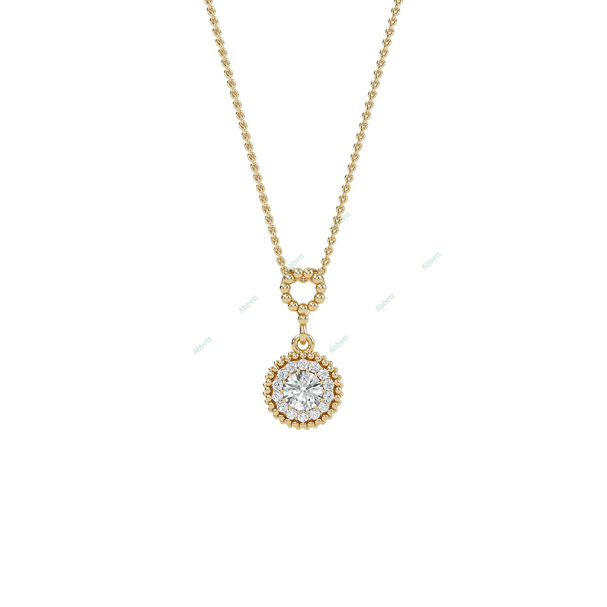 Round lab-grown diamond halo pendant necklace with 0.7ct centre stone - PEHA004
