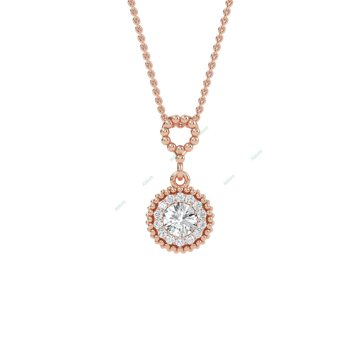 Round lab-grown diamond halo pendant necklace with 0.7ct centre stone - PEHA004