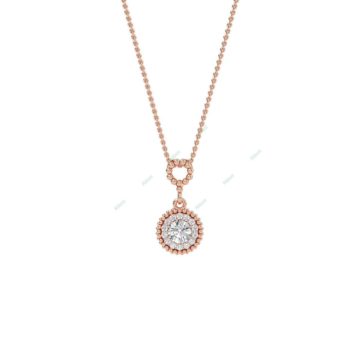 Round lab-grown diamond halo pendant necklace with 0.7ct centre stone - PEHA004