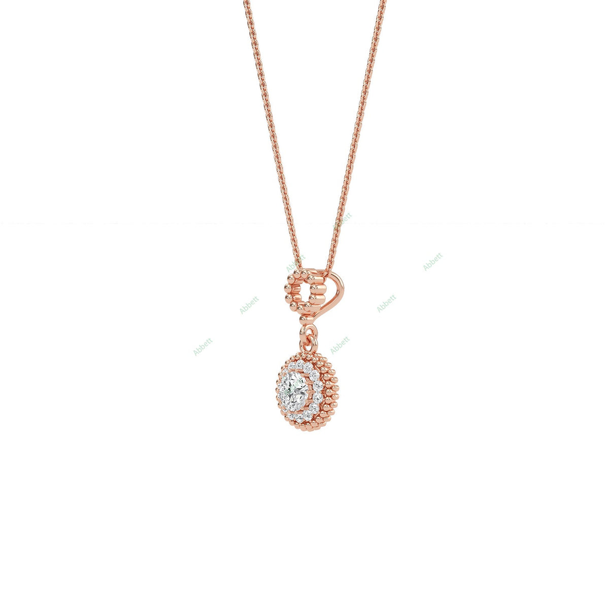 Round lab-grown diamond halo pendant necklace with 0.7ct centre stone - PEHA004