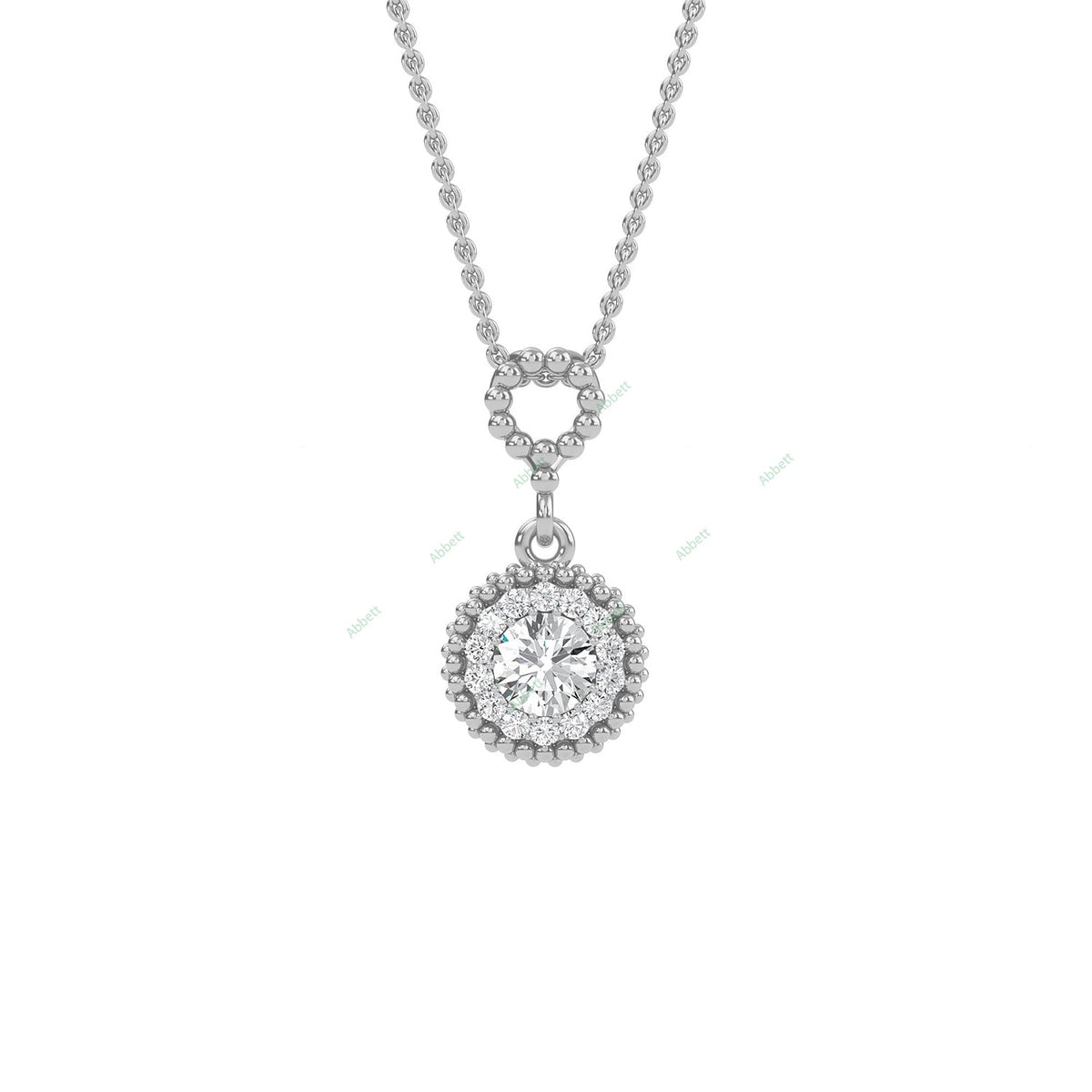 Round lab-grown diamond halo pendant necklace with 0.7ct centre stone - PEHA004