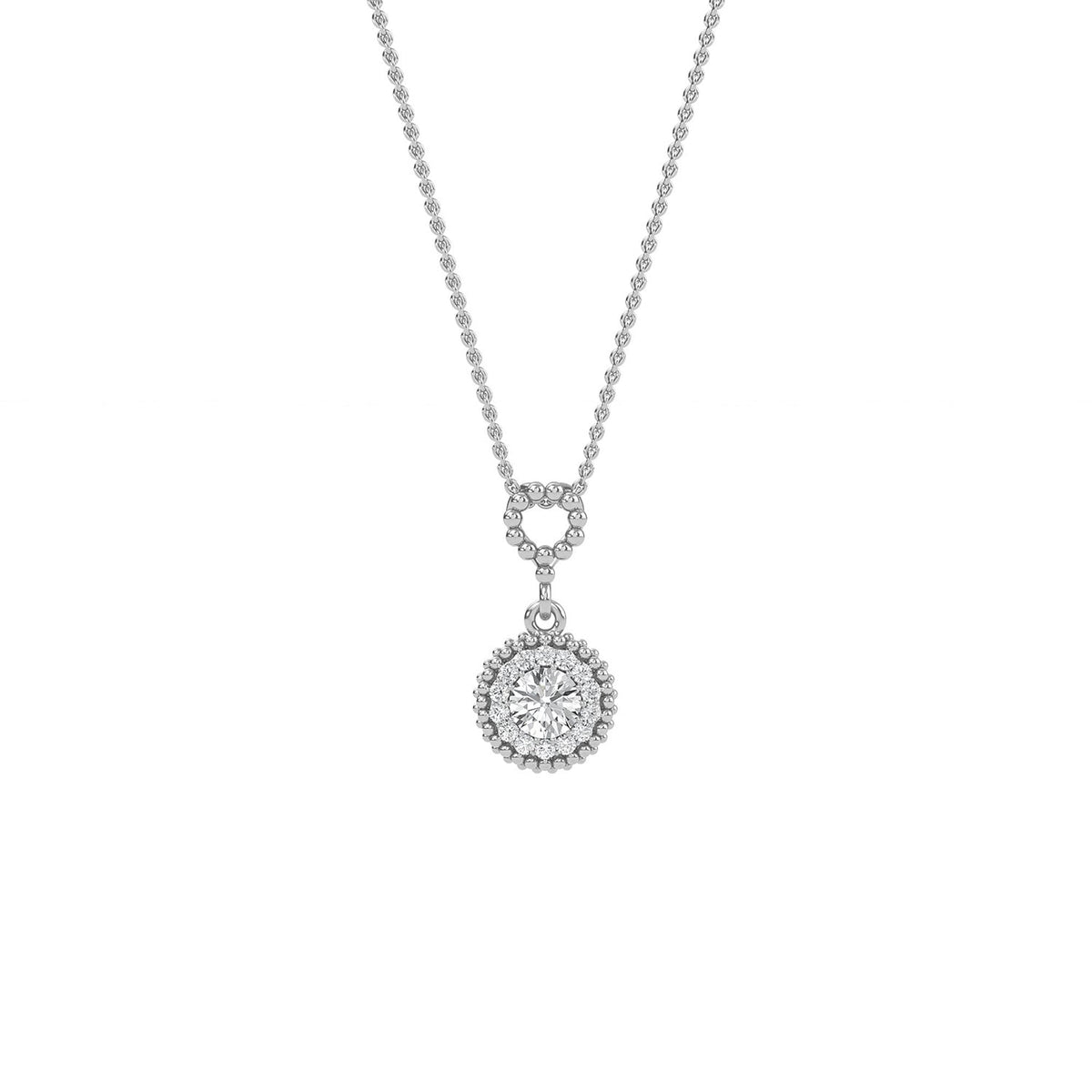 Round lab-grown diamond halo pendant necklace with 0.7ct centre stone - PEHA004