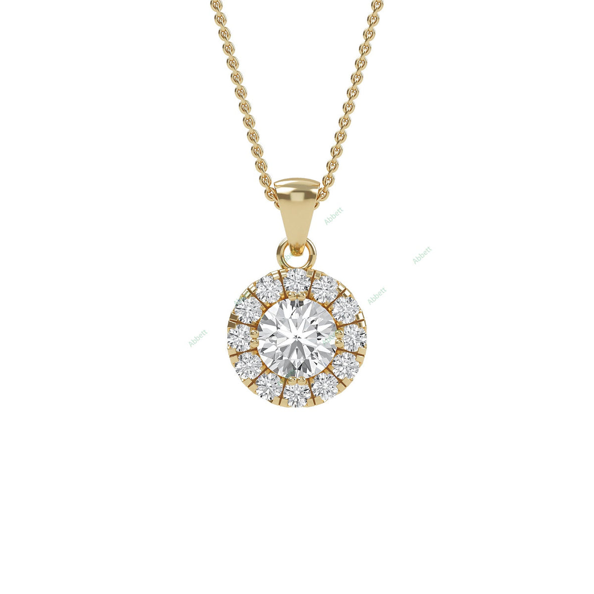 Round lab-grown diamond halo pendant necklace with 0.31ct centre stone - PEHA006