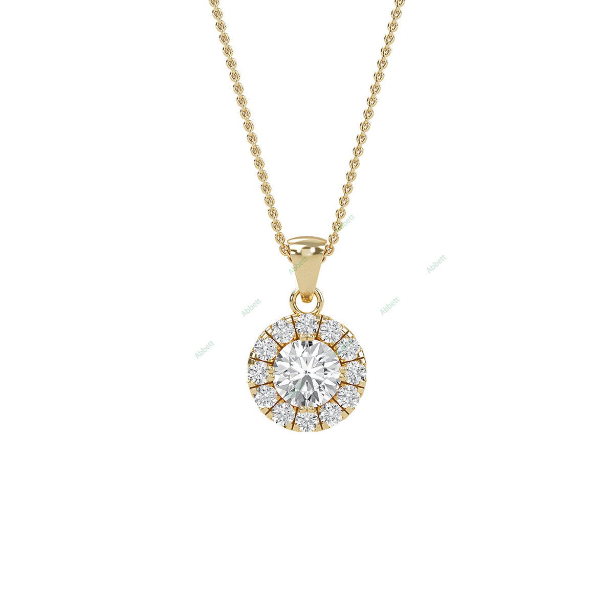 Round lab-grown diamond halo pendant necklace with 0.31ct centre stone - PEHA006
