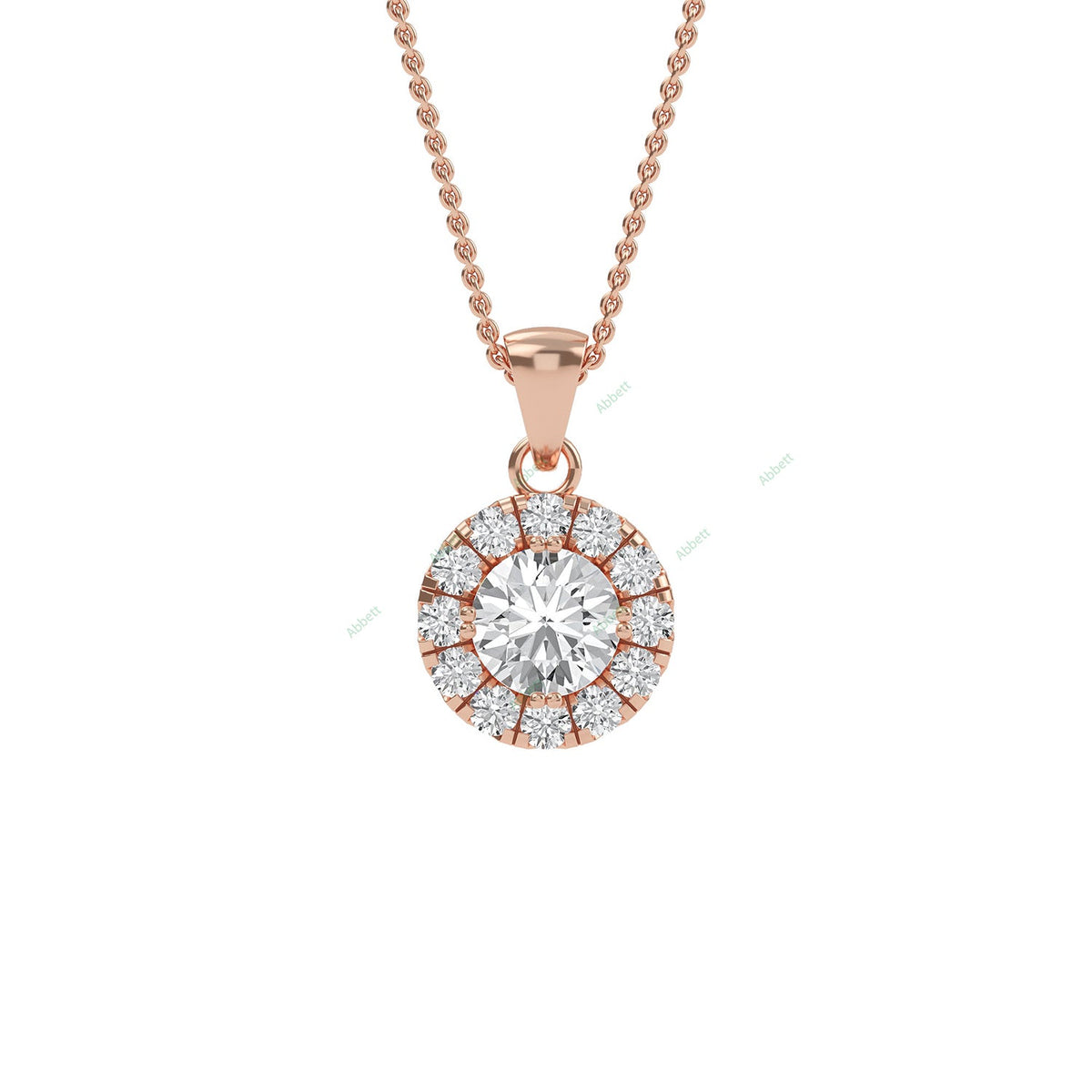 Round lab-grown diamond halo pendant necklace with 0.31ct centre stone - PEHA006