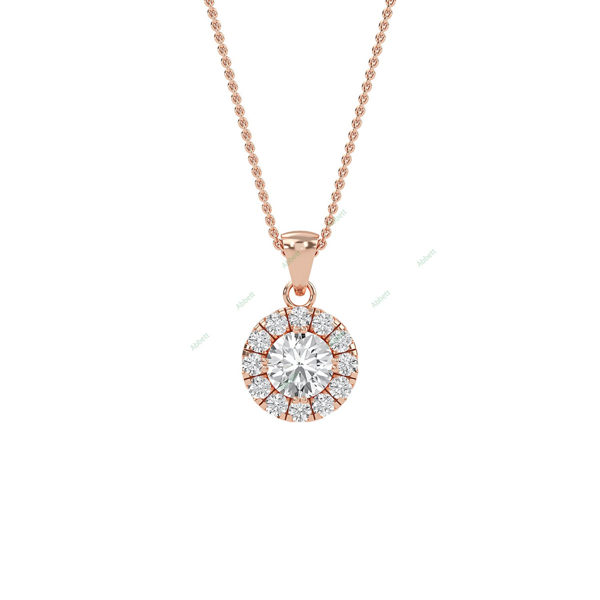 Round lab-grown diamond halo pendant necklace with 0.31ct centre stone - PEHA006
