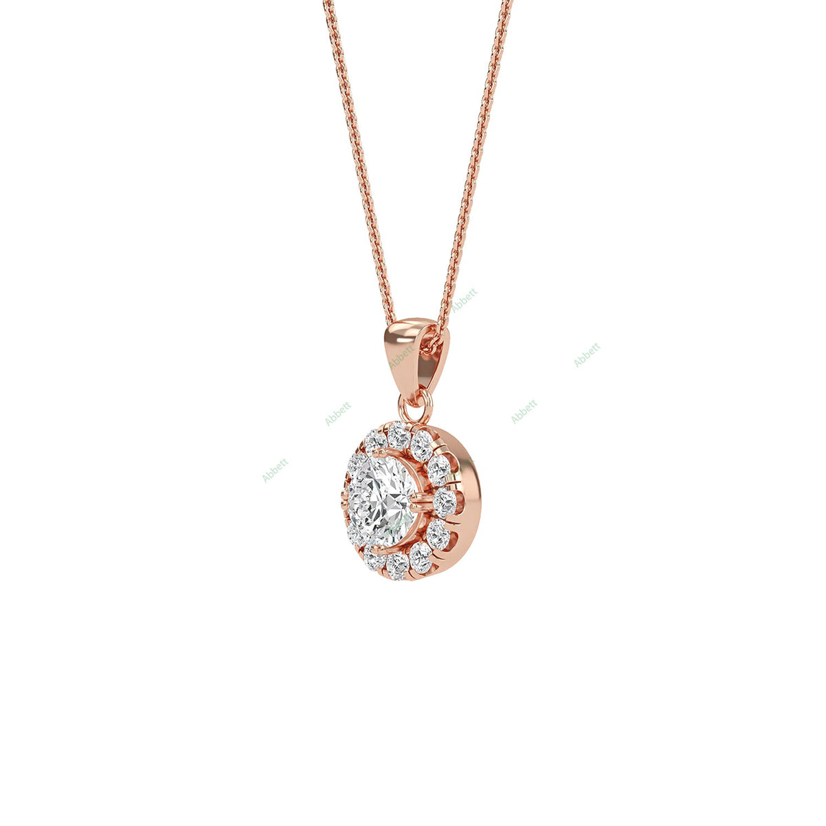 Round lab-grown diamond halo pendant necklace with 0.31ct centre stone - PEHA006
